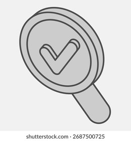 Approval under loupe isometric icon, agreement concept. Vector graphics. Magnifying glass with checkmark sign and editable stroke, outline style icon for mobile or web design