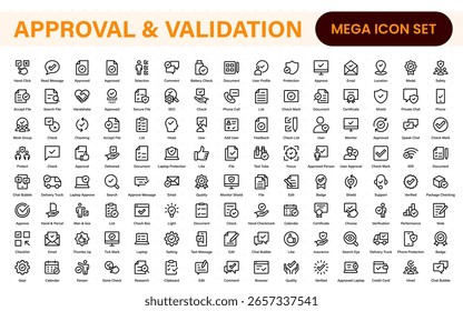 Approval and Validation Icons – Minimal Thin Line Checkmarks, Certifications, Agreements, Confirmation, Verified, Accept, Endorsement