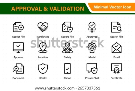 Approval and Validation Icons – Minimal Thin Line Checkmarks, Certifications, Agreements, Confirmation, Verified, Accept, Endorsement