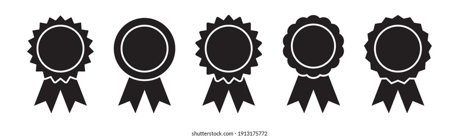 Approval vector icon. Set premium quality badges with ribbons. Approved stamp or medal. Certificate symbols isolated on white background. Vector illustration.
