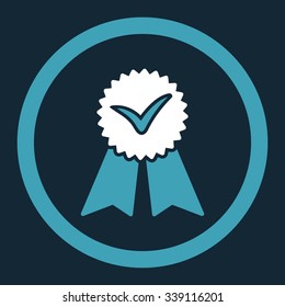 Approval vector icon. Style is bicolor flat rounded symbol, blue and white colors, rounded angles, dark blue background.