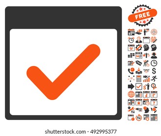 Approve Calendar Page pictograph with bonus calendar and time management graphic icons. Vector illustration style is flat iconic bicolor symbols, orange and gray colors, white background.