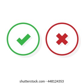 Approve and Cancel icons with flat vector shadow effect