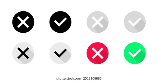 Aprobar y cancelar iconos de conjuntos. Silueta y estilo plano. Iconos del vector.