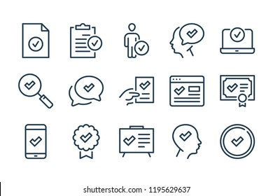 Approve and Checkmark related line icons. Acceptance, Success and agreement vector icon set.