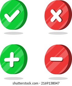 Approve and decline button icons. Yes and no icons. Plus and minus icons.