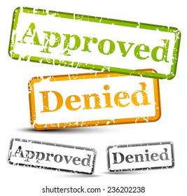 Approve and denied rubber stamps with weathered, grungy texture (with opacity mask)