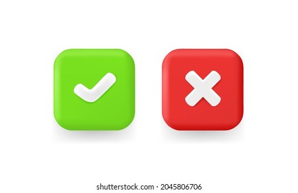 Approve And Deny 3D Mark Icon Design. Approval And Cancel 3d Sign, Isolated On White Background. Vector Illustration.