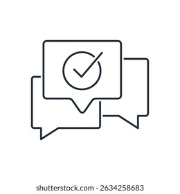 Approve dialogue, conversation . Accepted or confirmed .Vector linear illustration icon isolated on white background.