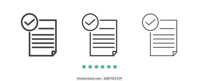 Icono de aprobación de documento. Vector de icono de línea delgada