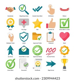 Approve elements Flat set icon symbol template for graphic and web design collection. security, approval, certificate, certification, mail and more logo vector illustration