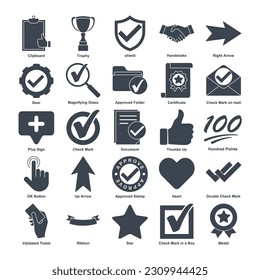 Approve elements Glyph set icon symbol template for graphic and web design collection. security, approval, certificate, certification, mail and more logo vector illustration