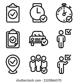 Aprobar conjunto de iconos planos aislados en fondo blanco