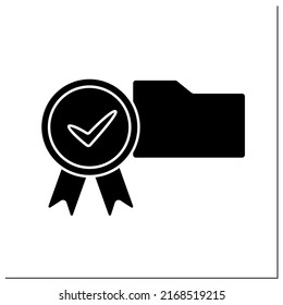 Aprobar icono de teclado de carpeta. Protege la carpeta de papel. Examinar y aceptar. Archivo confidencial. Concepto confirmado. Señal plana rellena. Ilustración vectorial de silueta aislada