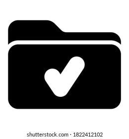 Aprobar icono de carpeta con estilo de glifo. Adecuado para el diseño de sitios web, logotipos, aplicaciones, interfaz de usuario, etc.