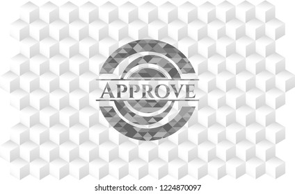 Approve grey badge with geometric cube white background