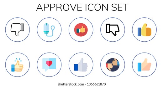 approve icon set. 10 flat approve icons.  Collection Of - dislike, like, tampon
