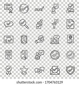 Approve icon set in flat style. Check mark vector illustration on white isolated background. Tick accepted business concept.