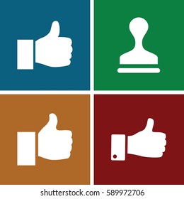 approve icons set. Set of 4 approve filled icons such as stamp, thumb up