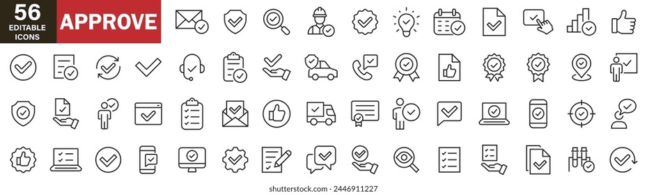 Approve icons set approval, stamp, agreement, check, certified, guarantee, contract, accept, mark, certificate, confirmation, acceptance, okay, decision, accept, permission, tick, yes, checklist, 