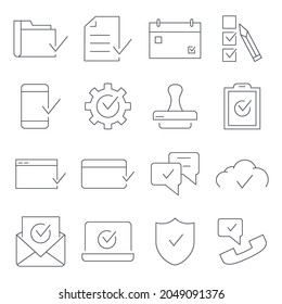 Approve icons set. Approve pack symbol vector elements for infographic web