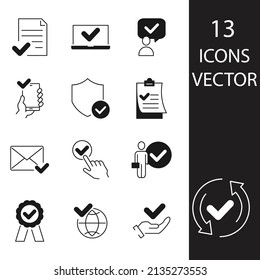 Genehmigen Sie Symbole setzen. Genehmigen Sie Paket-Symbol-Vektorelemente für Infografik-Web