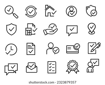 Approve Icons Set vector illustration. Contains such Icons as Guarantee, Protection ,Accepted Document, Quality Check 