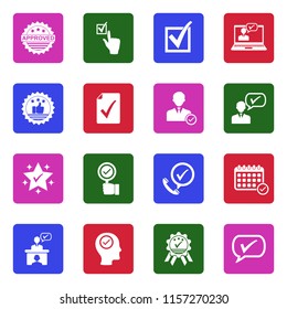 Approve Icons. White Flat Design In Square. Vector Illustration. 