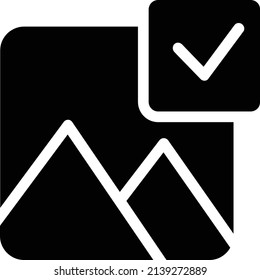 Genehmigen Sie Bildsymbol, Multimedia-Zeichen und Symbol einzeln auf weißem Hintergrund.