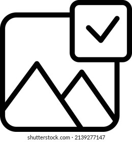 Genehmigen Sie Bildsymbol, Multimedia-Zeichen und Symbol einzeln auf weißem Hintergrund.