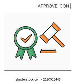 Approve laws color icon. Accepted written act, document establishes norms of law. Notary approving. Adopted through legislative process.Confirmed concept. Isolated vector illustration