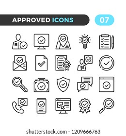 Approve line icons. Outline symbols collection. Premium quality. Pixel perfect. Vector thin line icons set