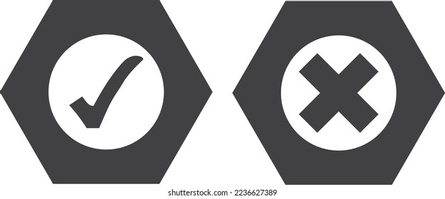 Symbol, Auswahlfelder und Kreuze genehmigen und nicht genehmigen, schwarzer Vektorsymbol