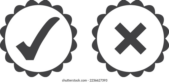 Approve and not approve icon, checkmarks and crosses icon black vector
