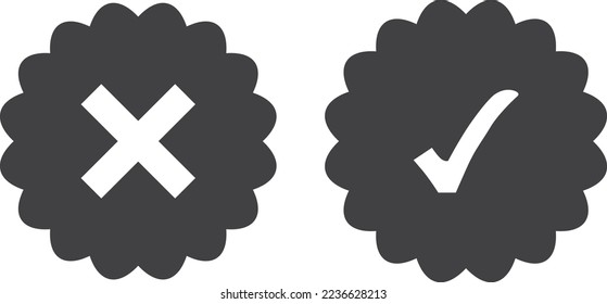 Aprobar y no aprobar icono, marcas de verificación y cruza el icono vector negro