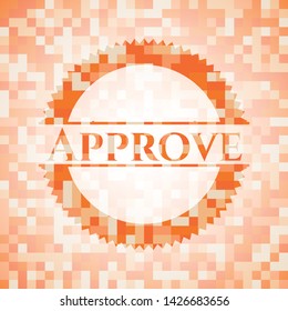 Approve orange tile background illustration. Square geometric mosaic seamless pattern with emblem inside.
