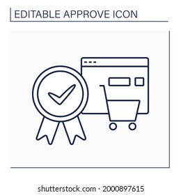 Aprobar el icono de línea de pedido. Compras en línea y fuera de línea. Pendiente de solicitudes de carrito de compras y aprobación de carritos enteros o artículos individuales de carrito.Concepto confirmado. Ilustración vectorial aislada. Trazo editable