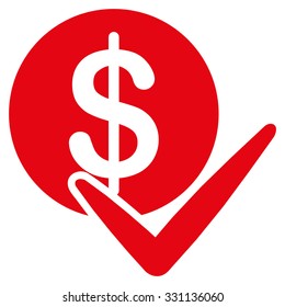 Approve Payments vector icon. Style is flat red symbol, rounded angles, white background.