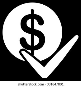 Approve Payments vector icon. Style is flat white symbol, rounded angles, black background.