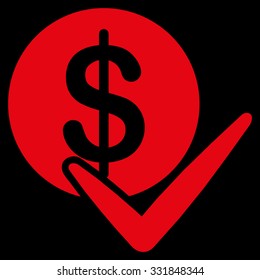 Approve Payments vector icon. Style is flat red symbol, rounded angles, black background.