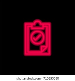 Approve red glowing neon ui ux icon. Glowing sign logo vector