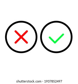 Approve and Reject line icon in black. Cross and Check mark illustration. X icon or agree symbol. Trendy flat style for app, graphic design, infographic, web site, ui, ux. Vector EPS 10