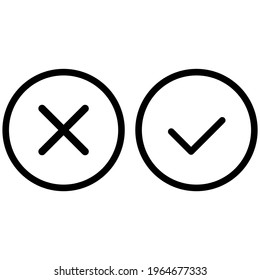 Approve and Reject line icon in black. Simple cross and Check mark illustration. x icon or agree symbol. Trendy flat style for app, graphic design, infographic, web, site, ui, ux, gui. Vector EPS 10