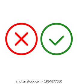 Approve and Reject line icon in red and green color. Cross and Check mark illustration. x icon or agree symbol. Trendy flat style for app, graphic design, infographic, web, ui, gui, ux. Vector EPS 10