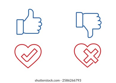 Approve, reject. Set of vector linear icons isolated on white background.