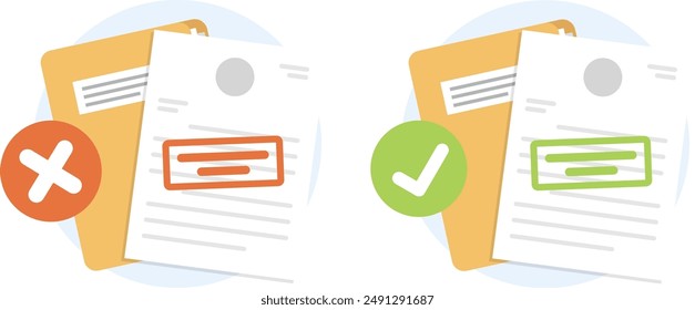 Approve and rejected documents, Folder and file paper with approve icon, Document file paper with rejected icon, Approve and rejected stamp on paper document.