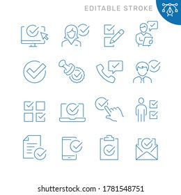 Approve related icons. Editable stroke. Thin vector icon set