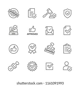 Approve related icons: thin vector icon set, black and white kit
