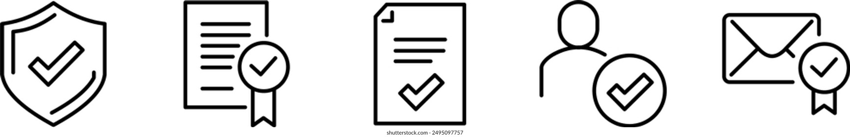 Approve Related Simple Set of Vector Line Icons. Contains such Icons as Protection Guarantee, Accepted Document, Editable Stroke. Vector Illustration