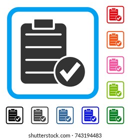 Approve Test icon. Flat grey pictogram symbol in a light blue rounded square. Black, gray, green, blue, red, orange color additional versions of Approve Test vector.